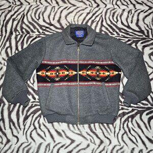 Pendleton High Grade Western Wear aztec wool bomber jacket size mens L gray VTG